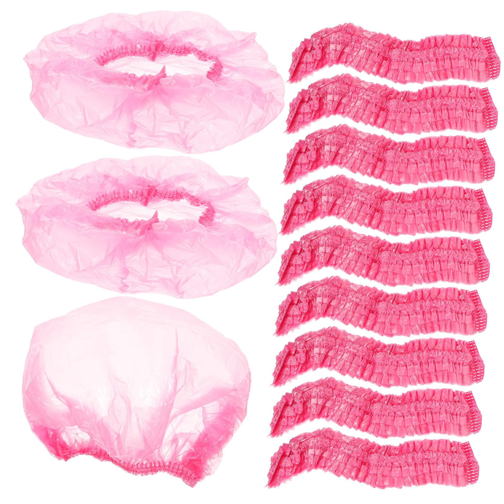 FRCOLOR 500 Stück Extra Große Duschhauben aus Kunststoff für Damen Rosa Elastisch Einfach Tragbar für Spa und Reisen