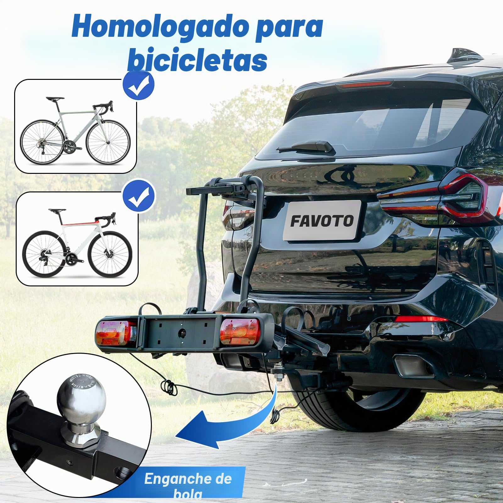Favoto Portabicicletas para Enganche de Remolque, Soporte Plegable para 2 Bicicletas de 20-29 Pulgadas, para Acceso al Maletero Negro