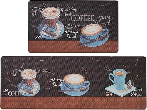 Vista 22 de ROSMARUS Tapetes de cocina para piso, juego de 2 piezas, tapetes acolchados antifatiga, impermeables, fáciles de limpiar, cómodos tapetes de pie