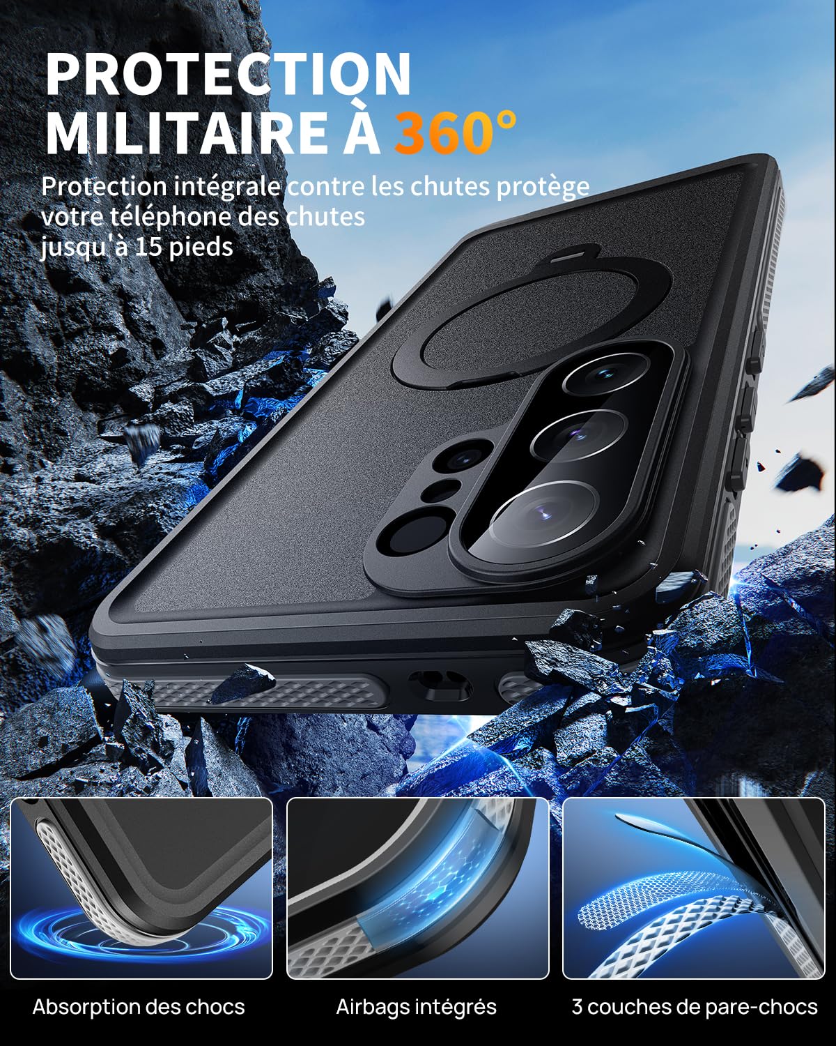 Coque pour Samsung S26 Ultra IP68 Étanche avec Support pour MagSafe | Intégrale Incassable Etui avec Protection Écran, Antipoussière Antichoc Waterproof Case pour Samsung Galaxy S26 Ultra, Noir