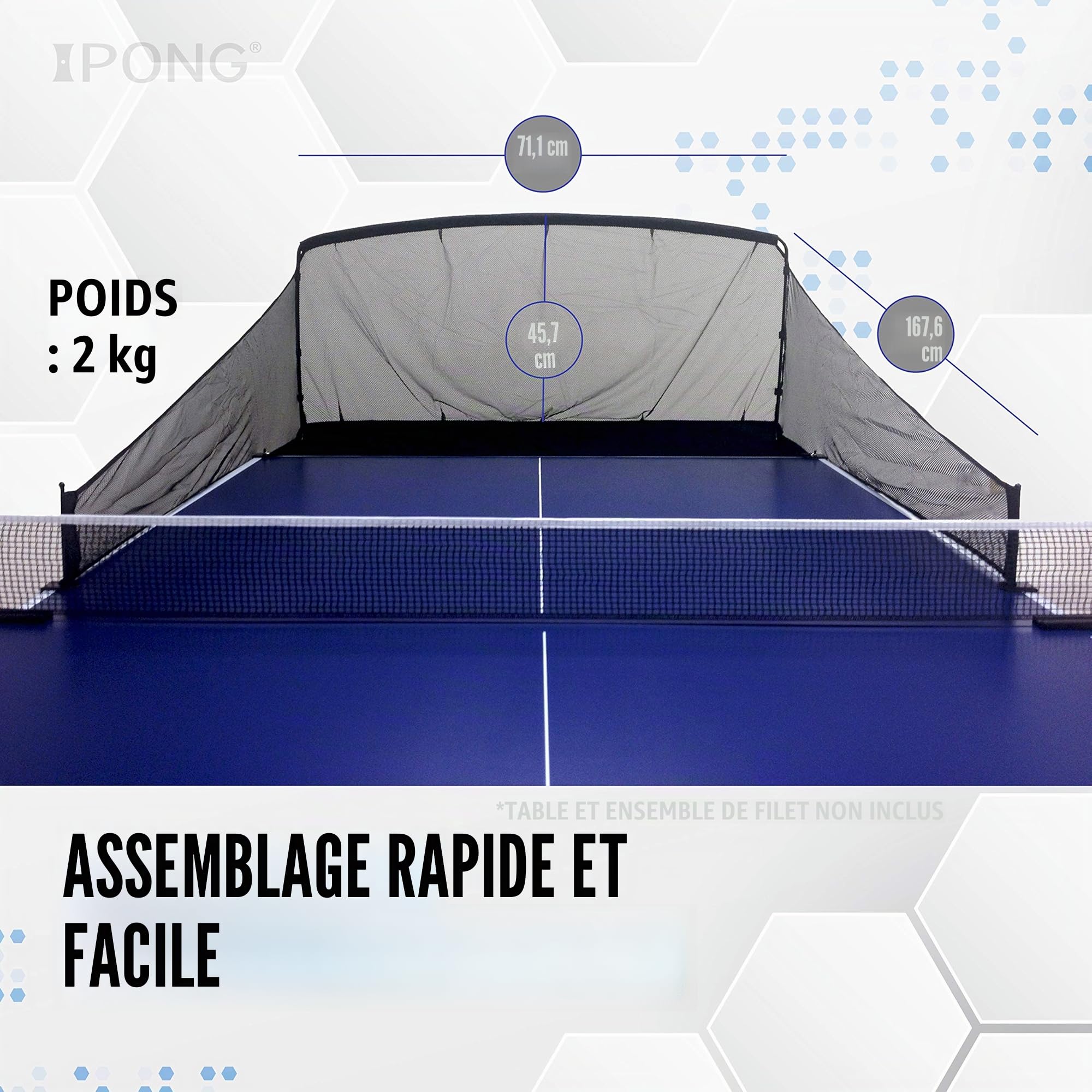 iPong Carbon Fiber Table Tennis Ball Catch Net Filet de ping-Pong Unisexe, Gris/Noir