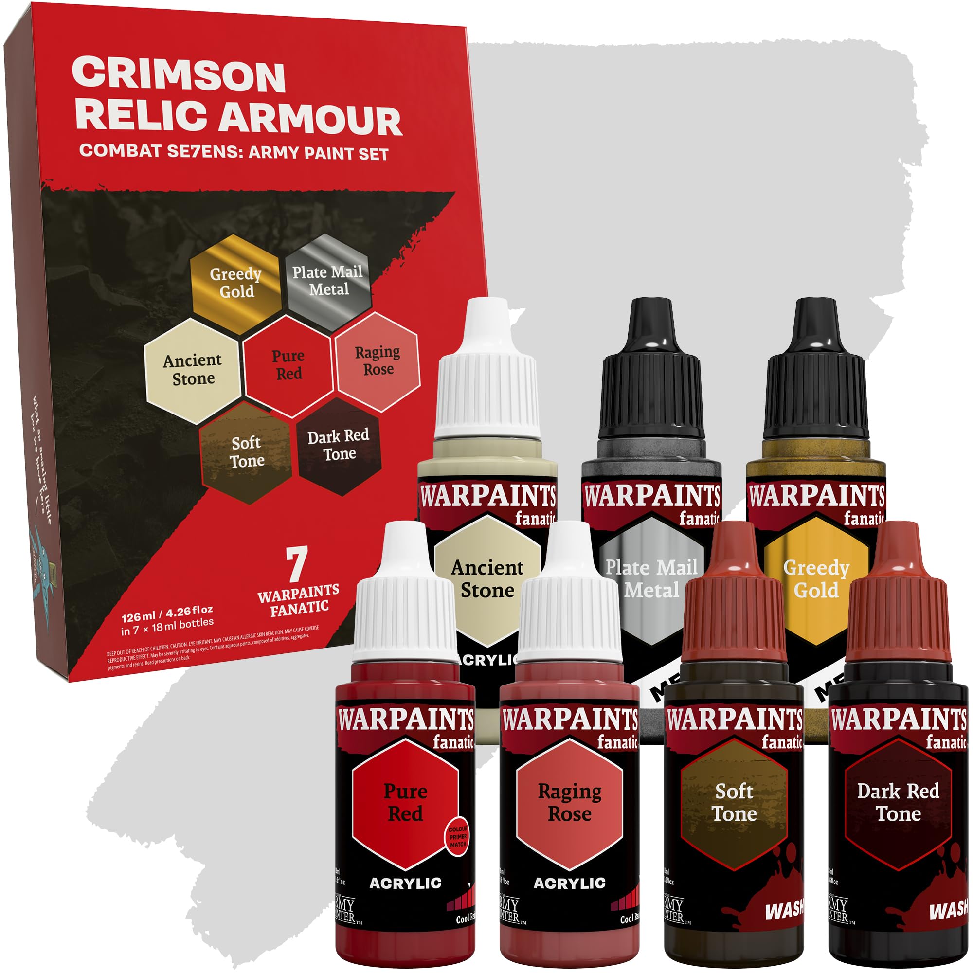 The Army Painter, Combat Se7ens: Crimson Relic Armour, 7 x 18 ml Warpaints Fanatic: 3 Acrylfarben, 2 Washes, 2 Metallic-Farben – Hochwertige Hobbyfarben, ideal für DnD- & Warhammer-Figuren