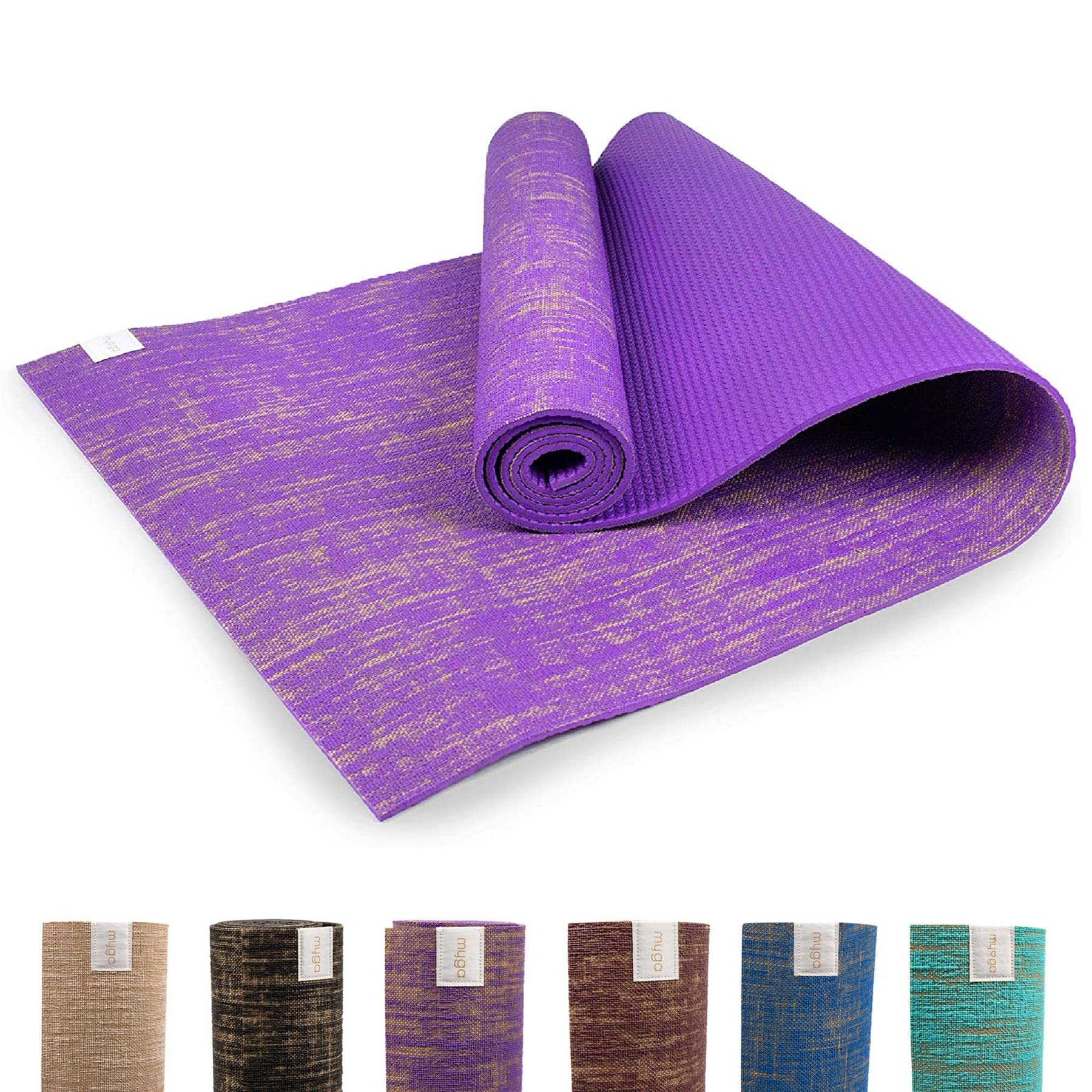 Myga RY1242 - Jute Yoga Mat - High Performance Vegan Floor Exercise Mat - Eco Friendly Biodegradable Yoga Mat with PVC Backing, 5mm Thickness, Purple — image 1