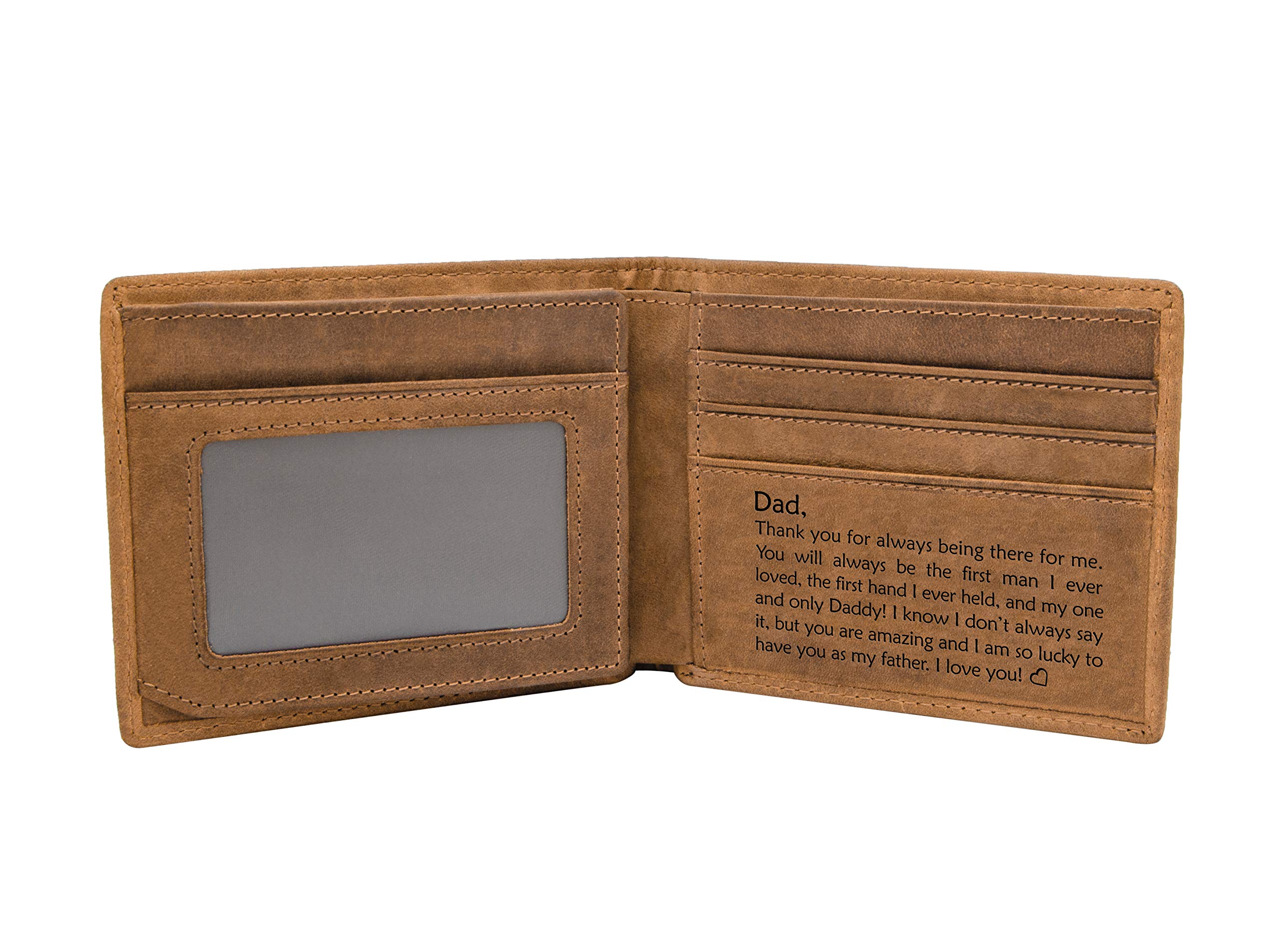 KenonPersonalized Leather Wallet For Dad，Engraved RFID Blocking Bifold Stylish Brown Wallet For Dad Father's day Birthday Christmas Gifts