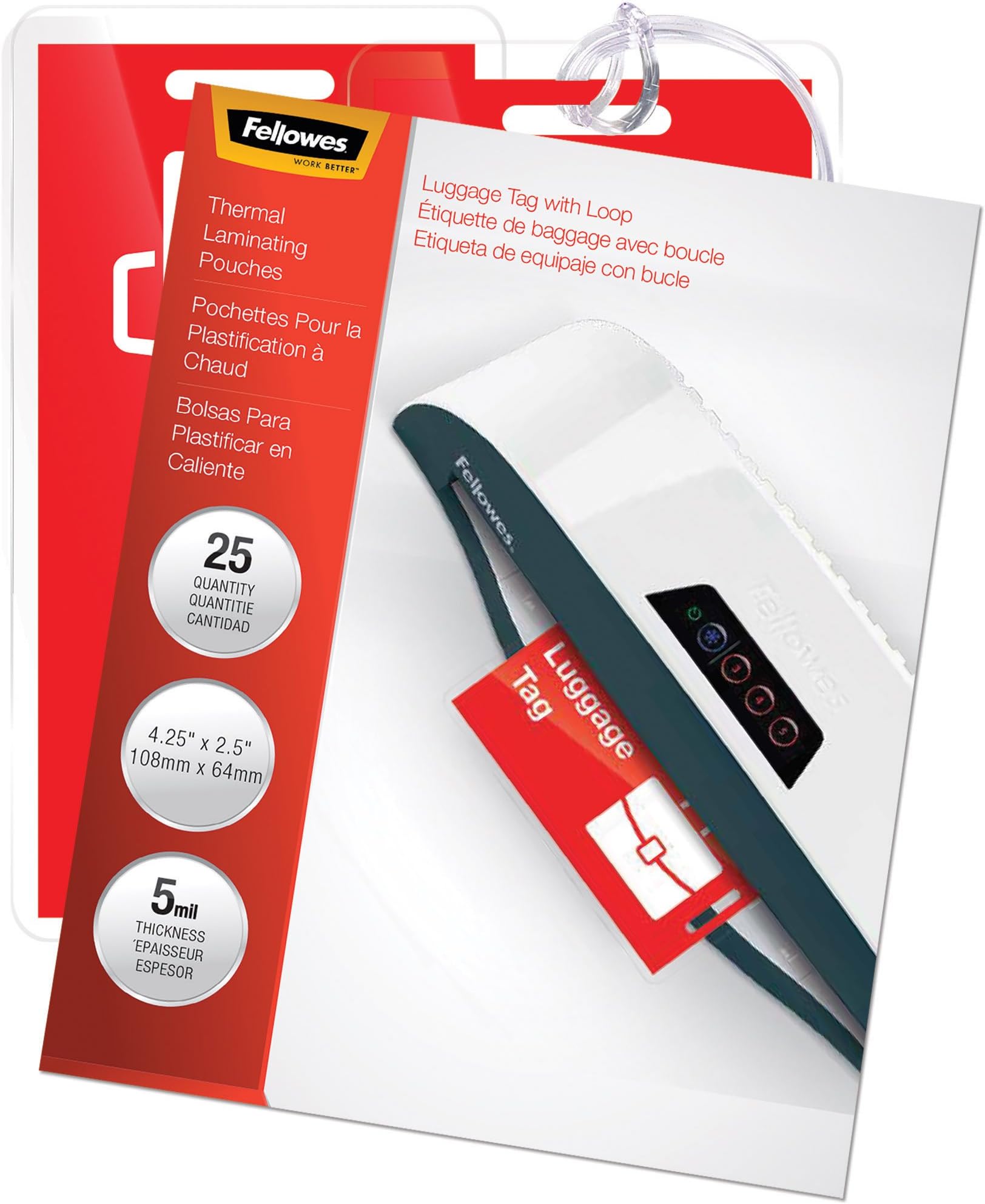 Fellowes Hot Laminating Pouches, Luggage ID Tag with Loop, 5 mil, 25 Pack (52003)