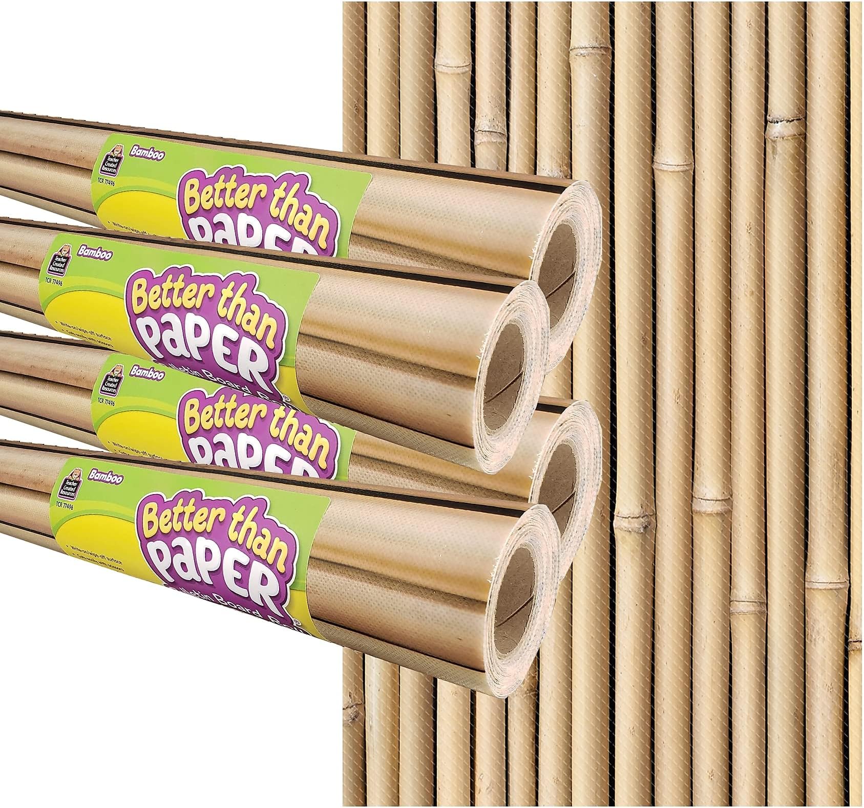 Teacher Created ResourcesBamboo Better Than Paper Bulletin Board Roll, 4' x 12', Pack of 4