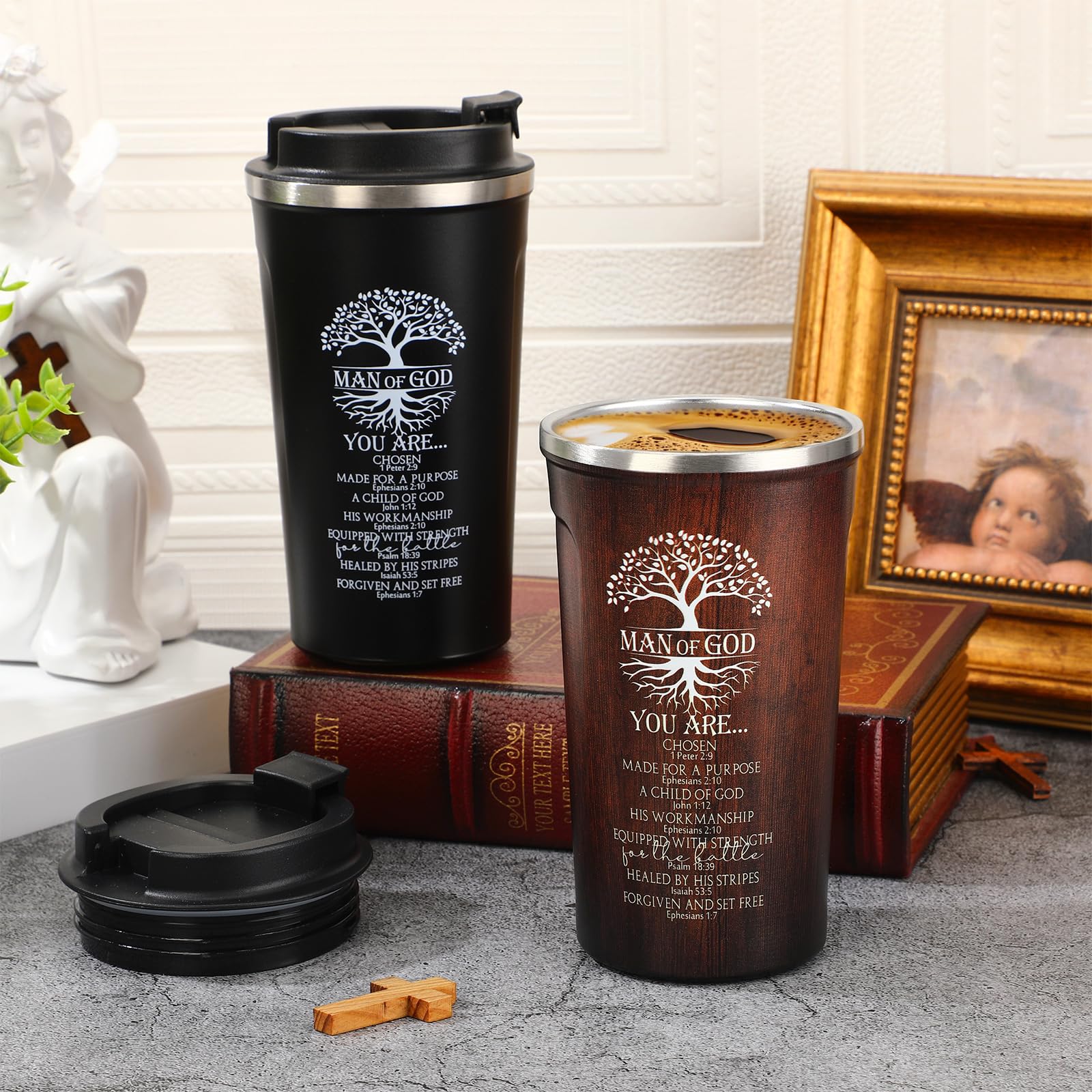 Ziliny 2 Pcs Christian Gifts for Men 17 oz Coffee Tumbler Inspirational Man of God Mugs Stainless Steel Tumbler with Lid Father's Day Religious Spiritual Gift Set