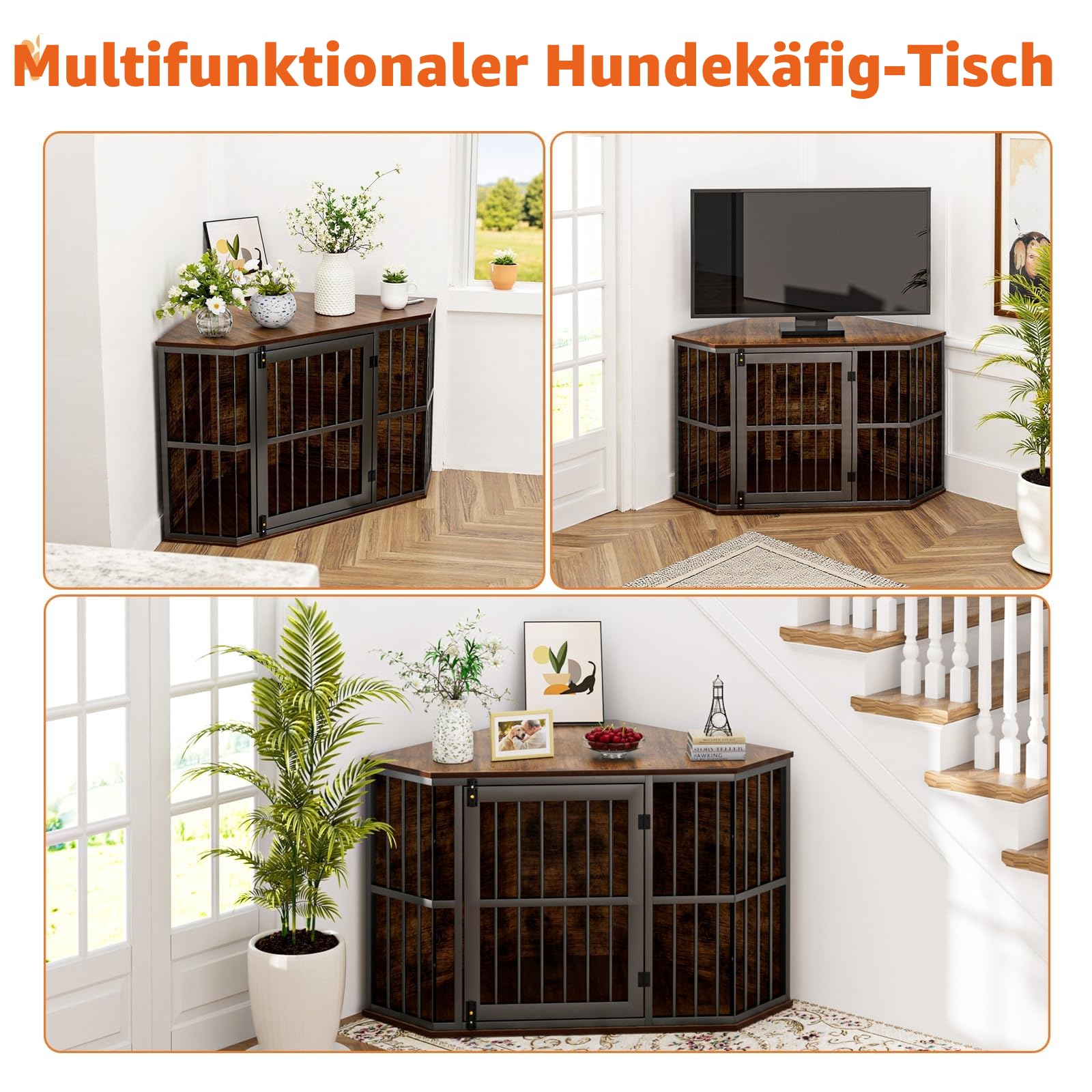 Gimars Eck-Hundekäfig Möbel, Hundehütte aus Holz, Beistelltisch, dekorative Haustierkiste für den Innenbereich, Möbelstil Hundehütte für kleine mittelgroße Hunde, Hundekäfig TV-Ständer, rustikales