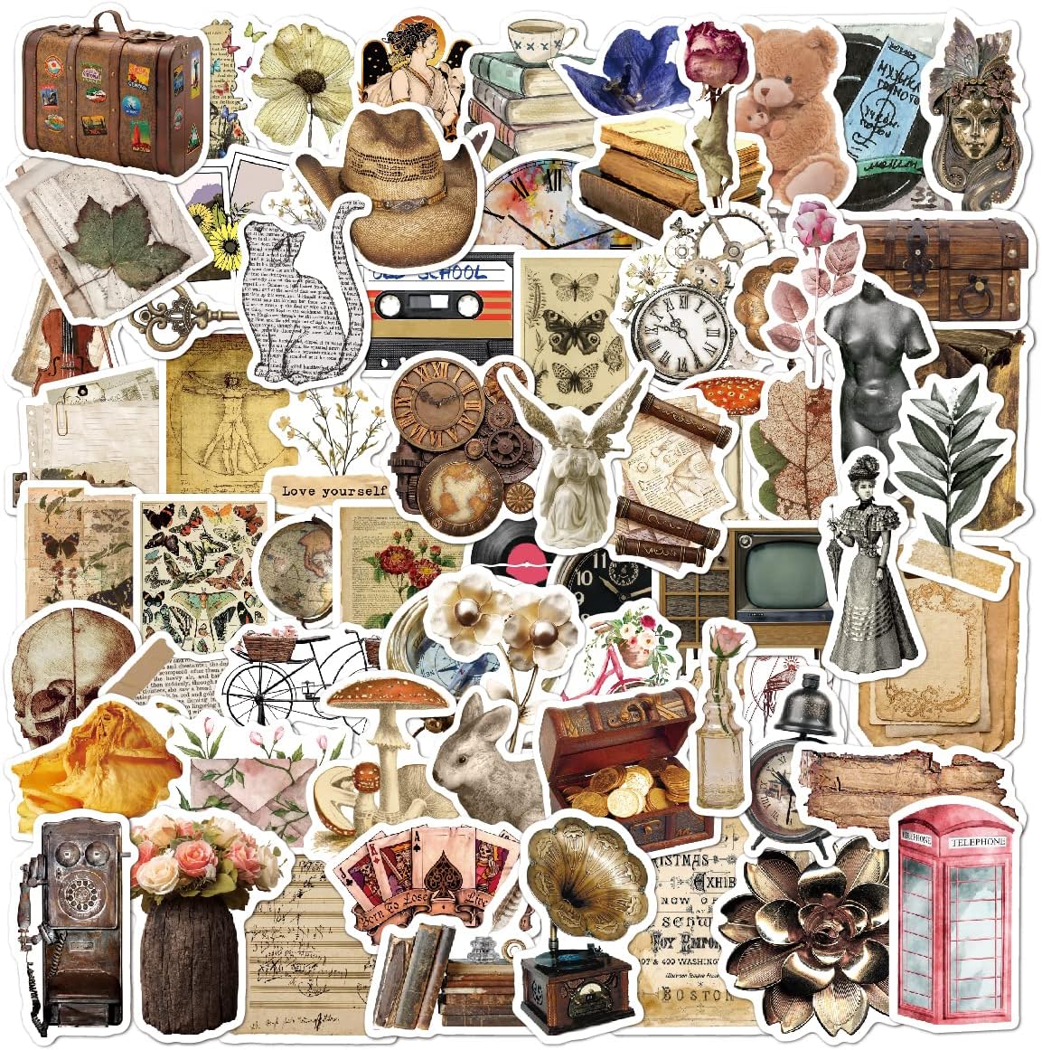 Adesivi Vintage Aesthetic Stickers 100 Pezzi per Bagagli Le Valigie, Scrapbooking, Bullet