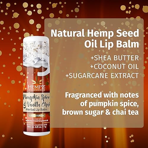 Miniatura 4 de Hempz Bálsamo labial Chai Pumpkin Spice & Vanilla Chai (0.25 onzas)  Bálsamo labial hidratante con aroma de otoño de tamaño de viaje para mujeres y