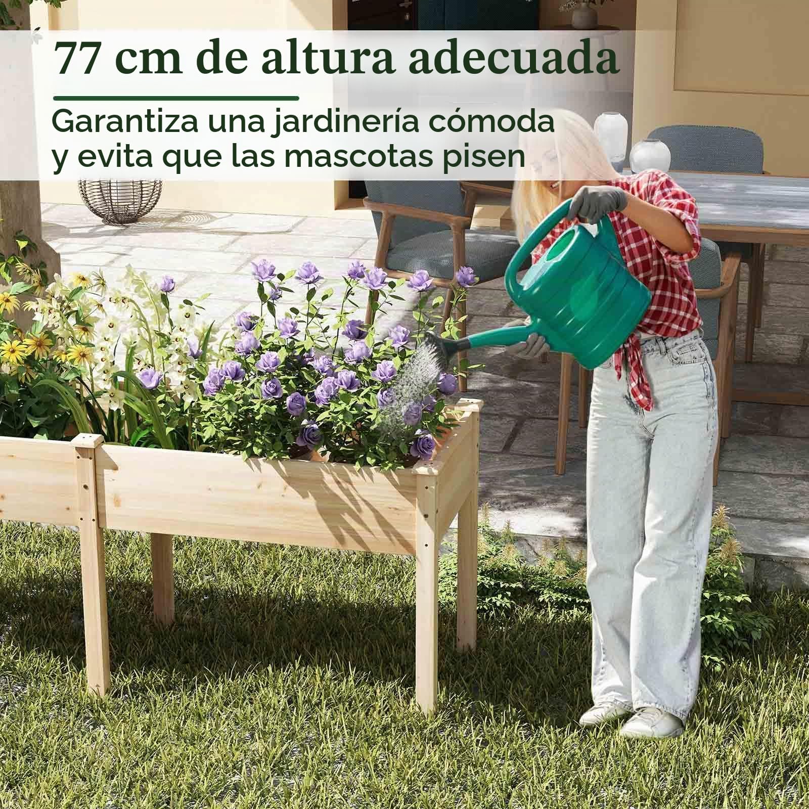 HOMASIS Huerto Urbano Elevado de Madera, Rectangular Cama de Jardín con 8 Orificios de Drenaje, Mesa Jardinera de Cultivo para Verduras, Flores, Frutas Patio Terraza (Natural)