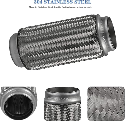 Miniatura 9 de RP Remarkable Power, RK7550-Tubo flexible de escape de acero inoxidable resistente de 3 x 6 pulgadas, OL, paquete de 2