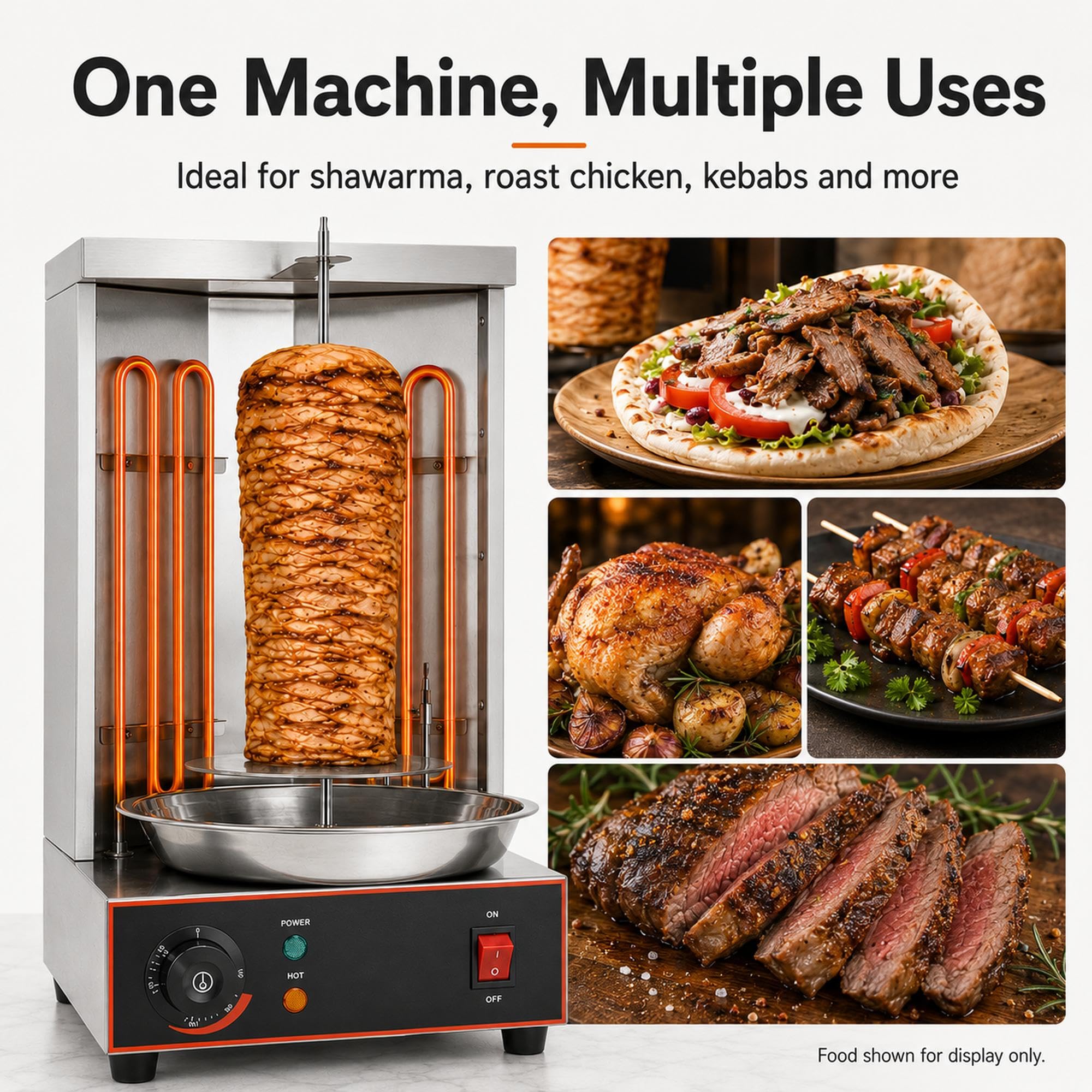 Machine à Shawarma éLectrique Professionnelle, Four RôTissoire Vertical en Acier Inoxydable 2400 W, RéGlage De La TempéRature : 50-300 °C, pour Restaurants