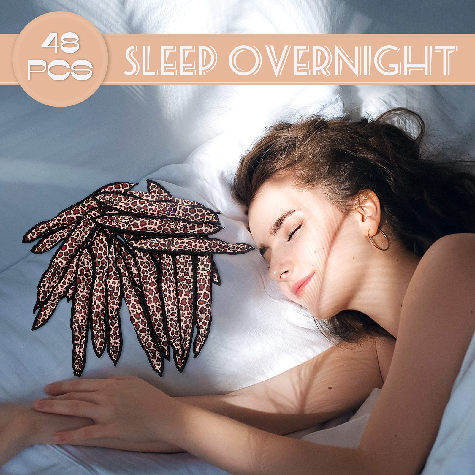 48 bigodini per capelli morbidi per dormire, in schiuma, per capelli e capelli fai da te, in spugna, per capelli lunghi, per donne e ragazze (leopardo)