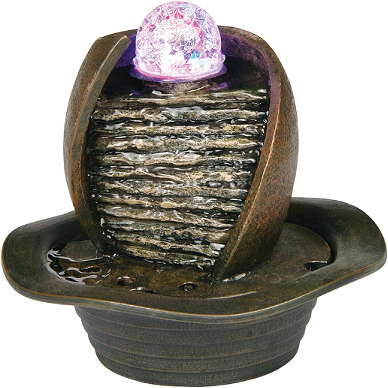 ORE International K325 Indoor Table Fountain with LED Light Earth Tone, 8-Inch