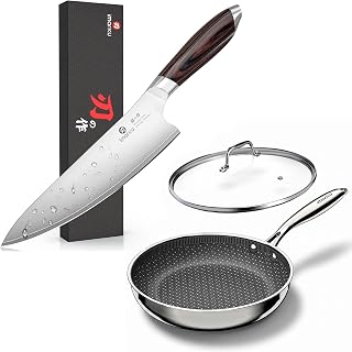 imarku 8" Kitchen Chef Knife and 12" Non-Stick Frying Pan with Lid, Stianless Steel