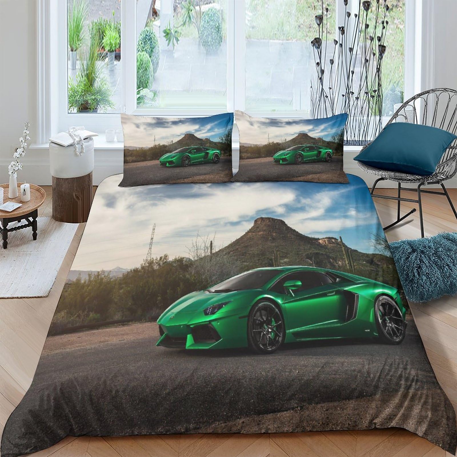 BARDYS Super Car Duvet Cover Set for Childrens And Adults 3D Printed Bedding Set Sports Car Comforter Cover Soft Microfiber with Zipper Quilt Cover with Pillowcaser Double（200x200cm）
