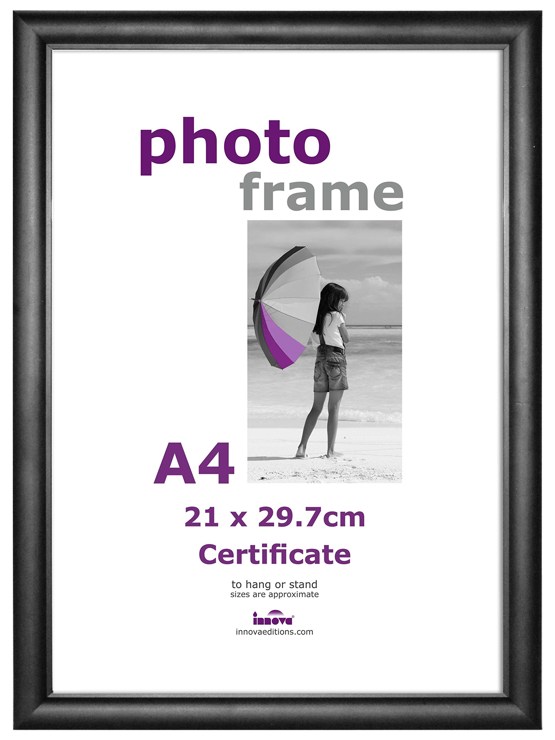 Innova Black Editions A4 Classic Certificate Picture/Photo Frame Sized A4 / 21Cm X 29.7Cm, Round Edged Frame 17Mm Wide X 10Mm Deep