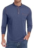 Men's Fashion Henley Shirt Classic Long Sleeve Lightweight Button Cotton T-Shirt Casual Top with Pocket