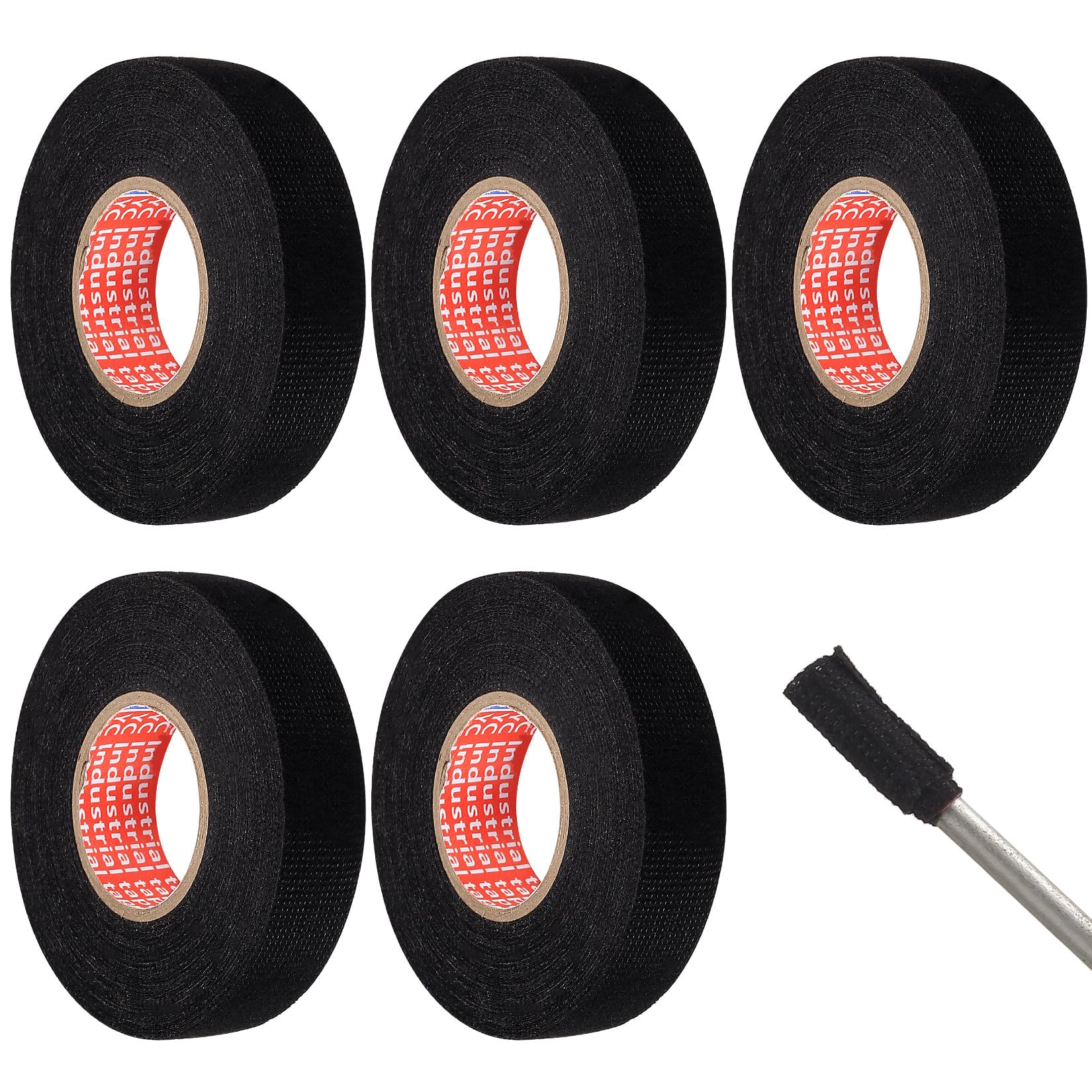 5 Stück KFZ Gewebeband Schwarz, 19mm x 15m Selbstklebendes Gewebeklebeband, Kabelbaum Klebeband, Auto Kabelbaum Filzband, Panzerklebeband Kabelbäume Elektriker Band für Kfz Motorrad Elektrisches
