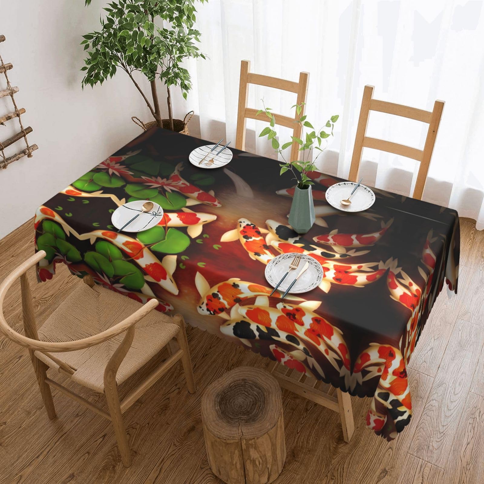 HLSBSSL beauty Fish Patterned square lace tablecloth, wrinkle-resistant and durable, suitable for dining tables, parties, etc.