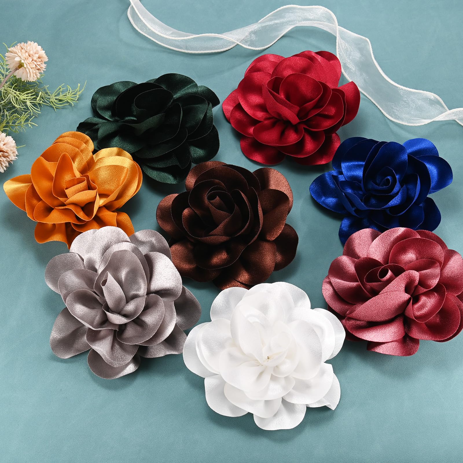 M METERXITY Rose Flower Brooches and Pins for Women 5.5 Inch Lapel Pins Dainty Satin Fabric Big Camellia Hair Flowers Clips for Wedding/Parties/Clothes/Jewelry [14cm - Image 4