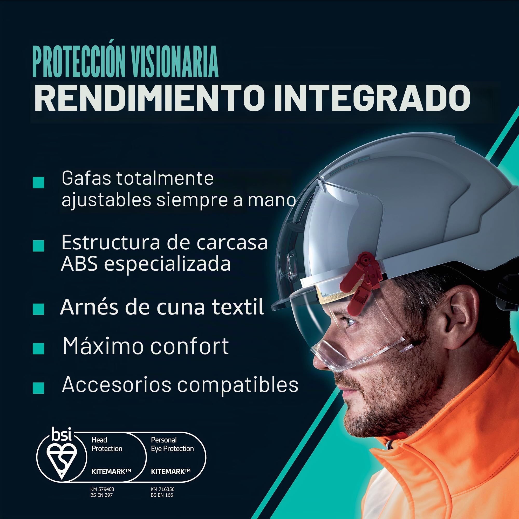 JSP EVO VISTALENS Casco de Seguridad con Protección Ocular Integrada Resistente a Impactos - Ventilado - Blanco/Ahumado - Carcasa ABS - para Demolición, Obras y Carreteras - EN 397