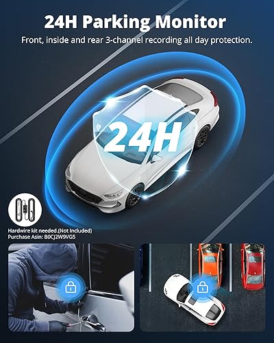 Miniatura 6 de Cámara de tablero delantera y trasera en el interior, cámara de tablero FHD de 3 canales de 2.5K para automóviles con pantalla de 2 pulgadas, cámara