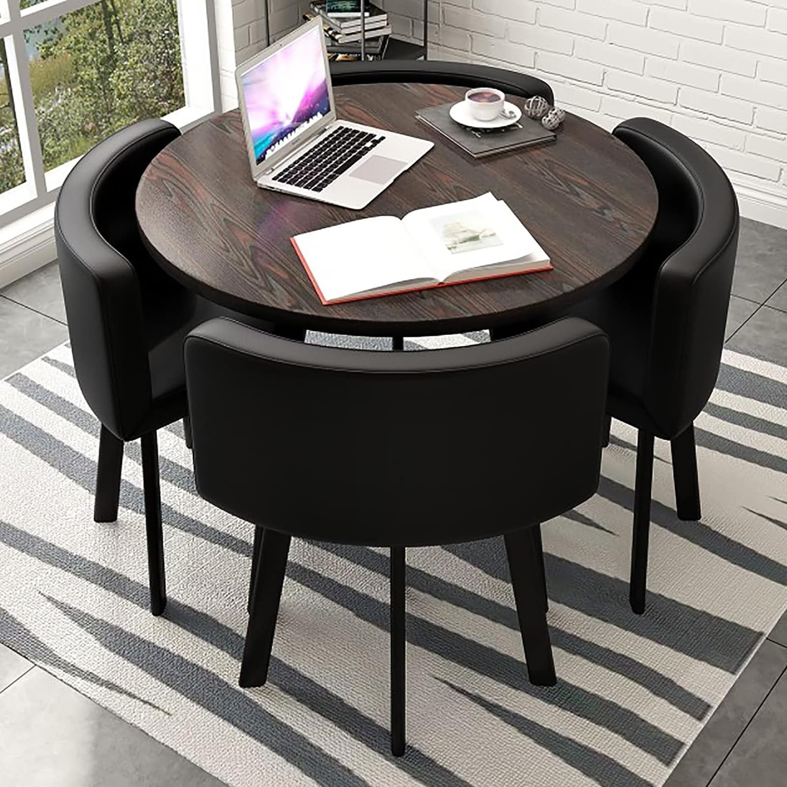 ASerZenith Modern Round Dining Table Set With Chairs Space Saving Design Ideal For Dining Room Living Room Reception Room Conference Table Lounge Stylish And Functional Furniture For Any Space,68
