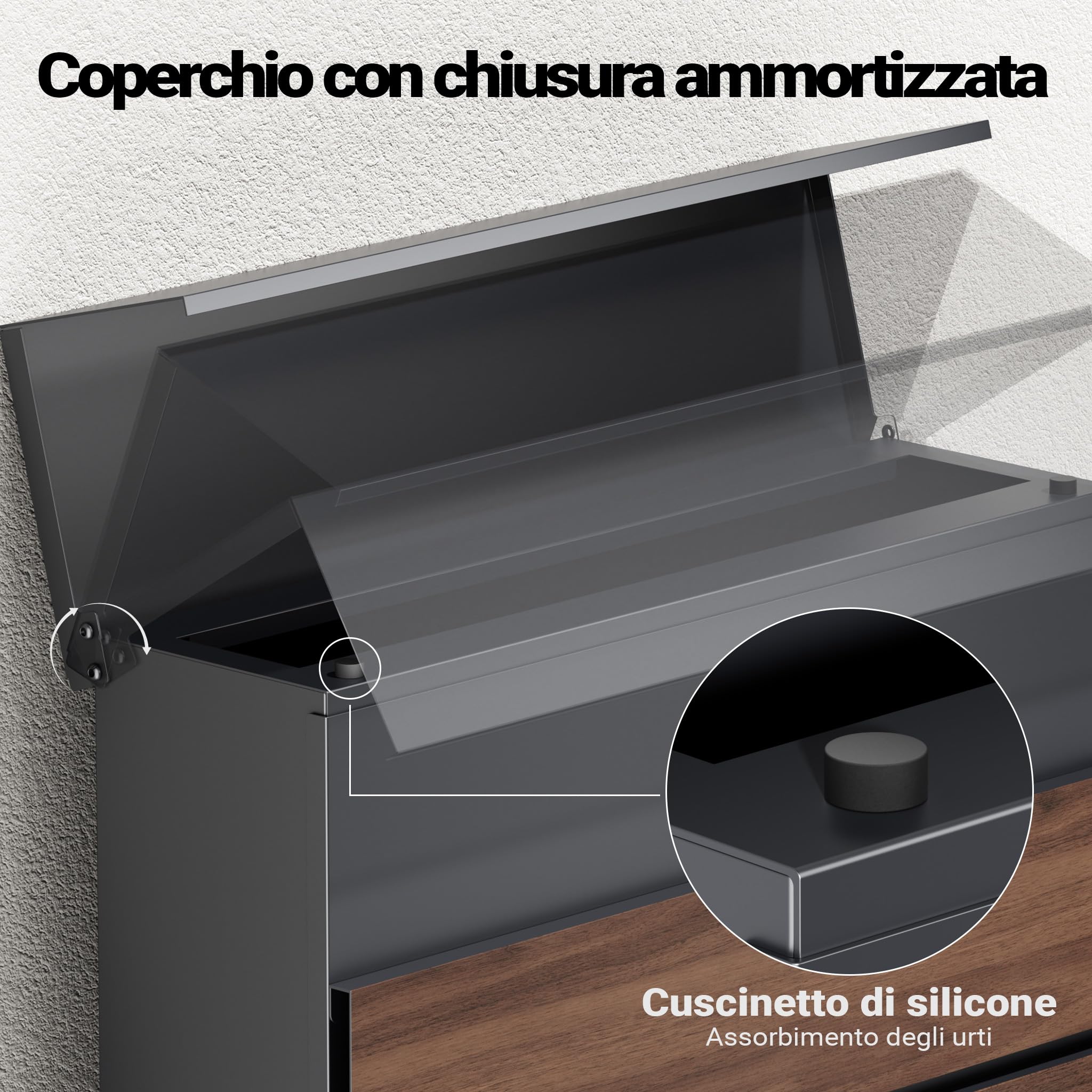 Cassetta postale con porta giornale, antracite e legno V63 montaggio a parete