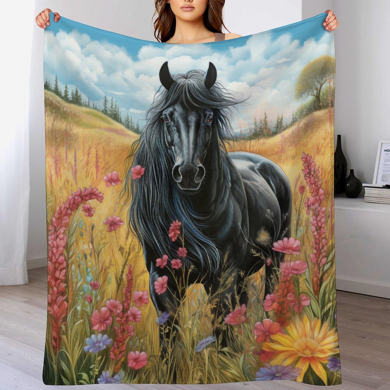 Couverture cheval en plaid canapé chaude 100x130cm flannel