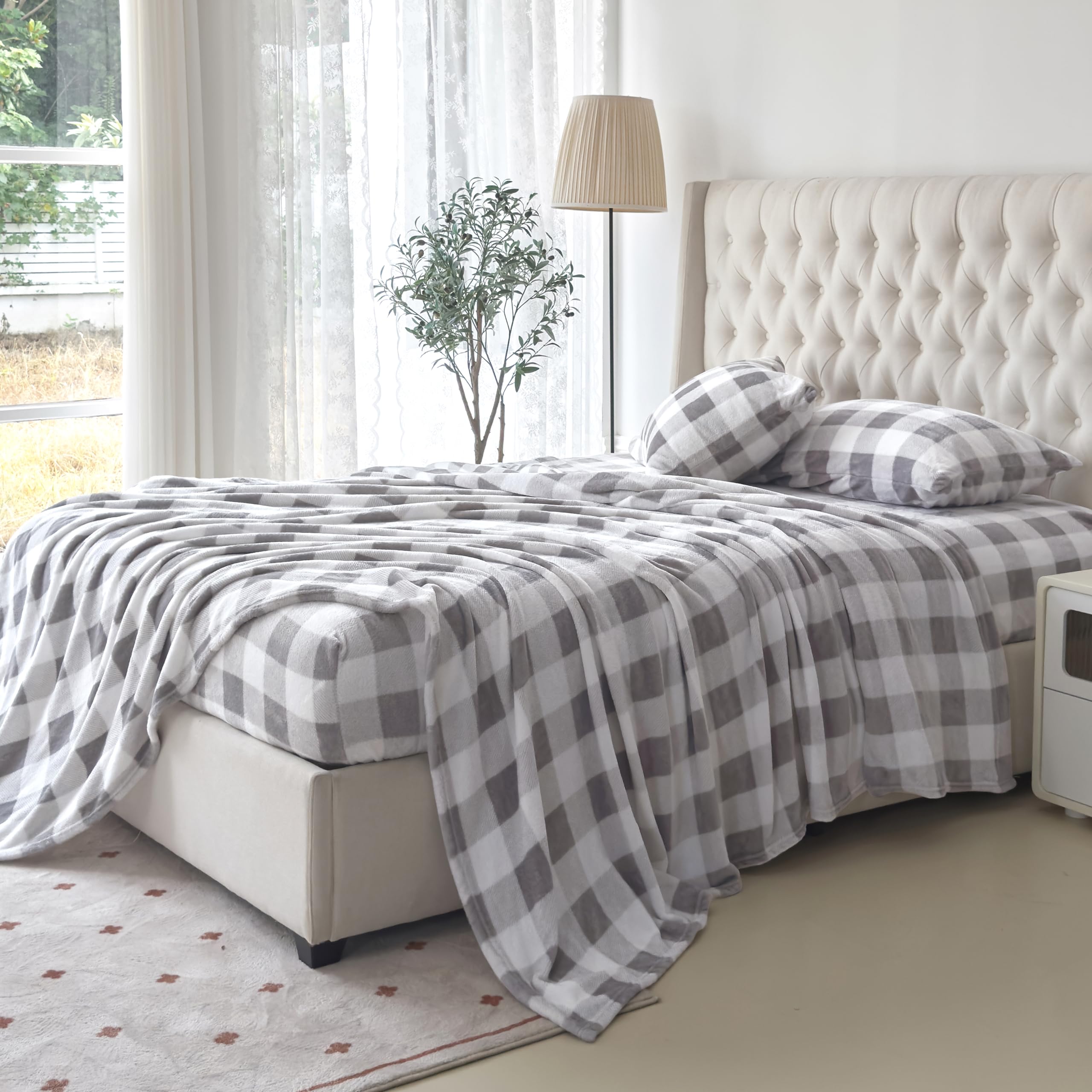 Parure De Lit 4 Pièces En Flanelle Velours Pelucheux – Double, Gris, Antistatique, Ne Bouloche Pas, Poche Profonde 43 Cm - 5