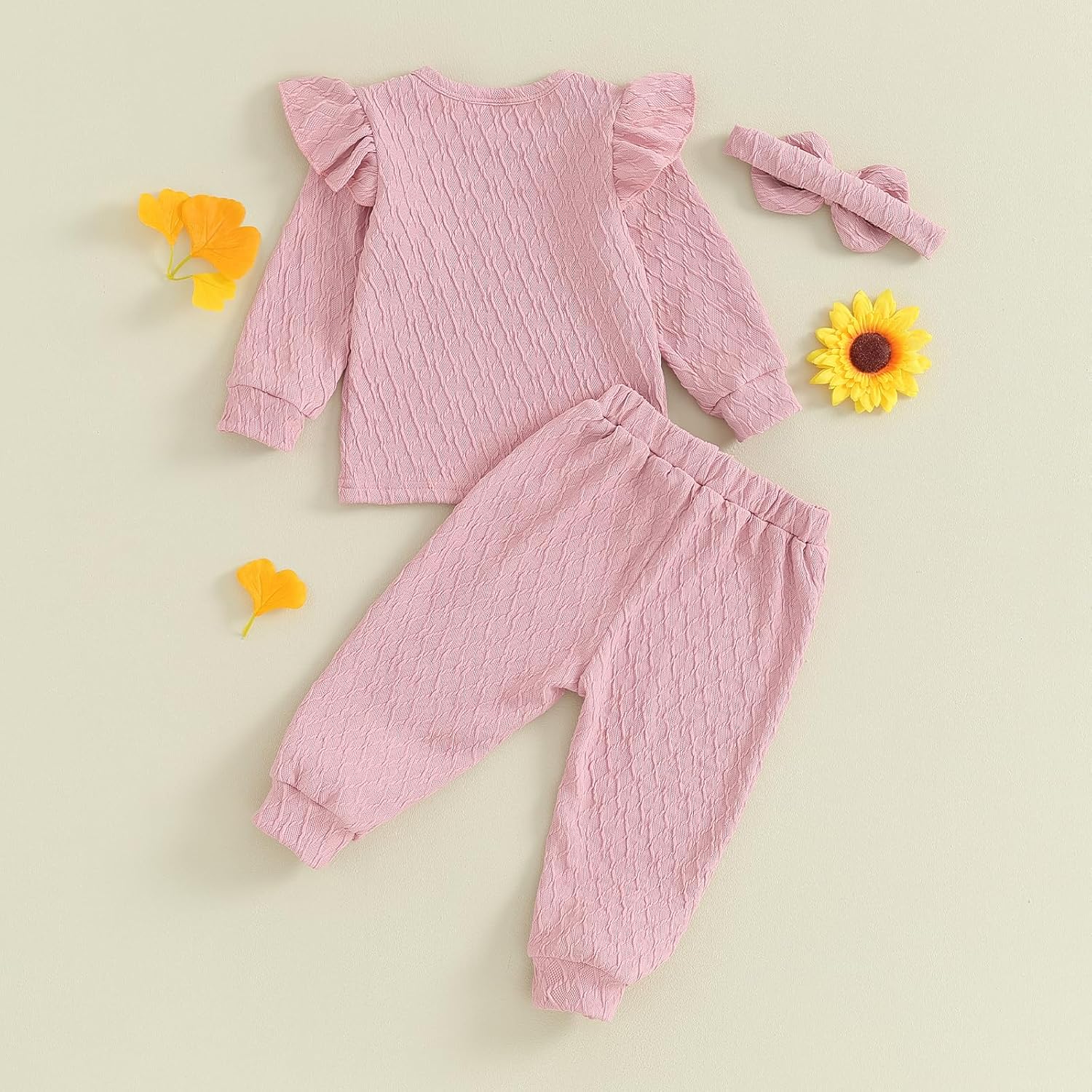 Newborn Baby Boy Girl Clothes Gender Neutral Sweatsuit Unisex Solid Outfit Long Sleeve Warm Pullover Pant Set