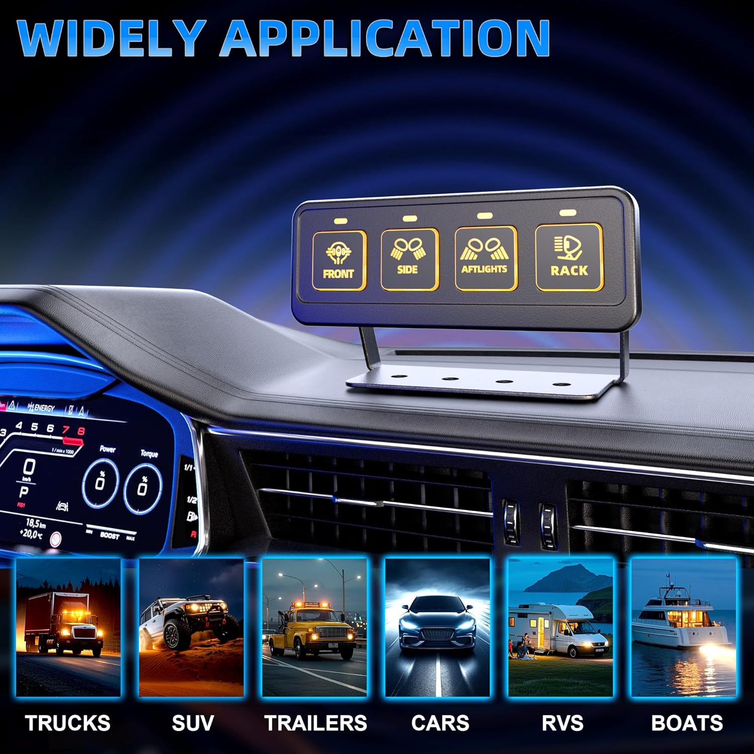 4 Gang Wireless Switch Panel, Waterproof Offroad Light Switch with 4 Control Modes & Dual Power Supply, 12V-24V Multifunction IC Control Switch Pod for Truck SUV ATV UTV Car etc.