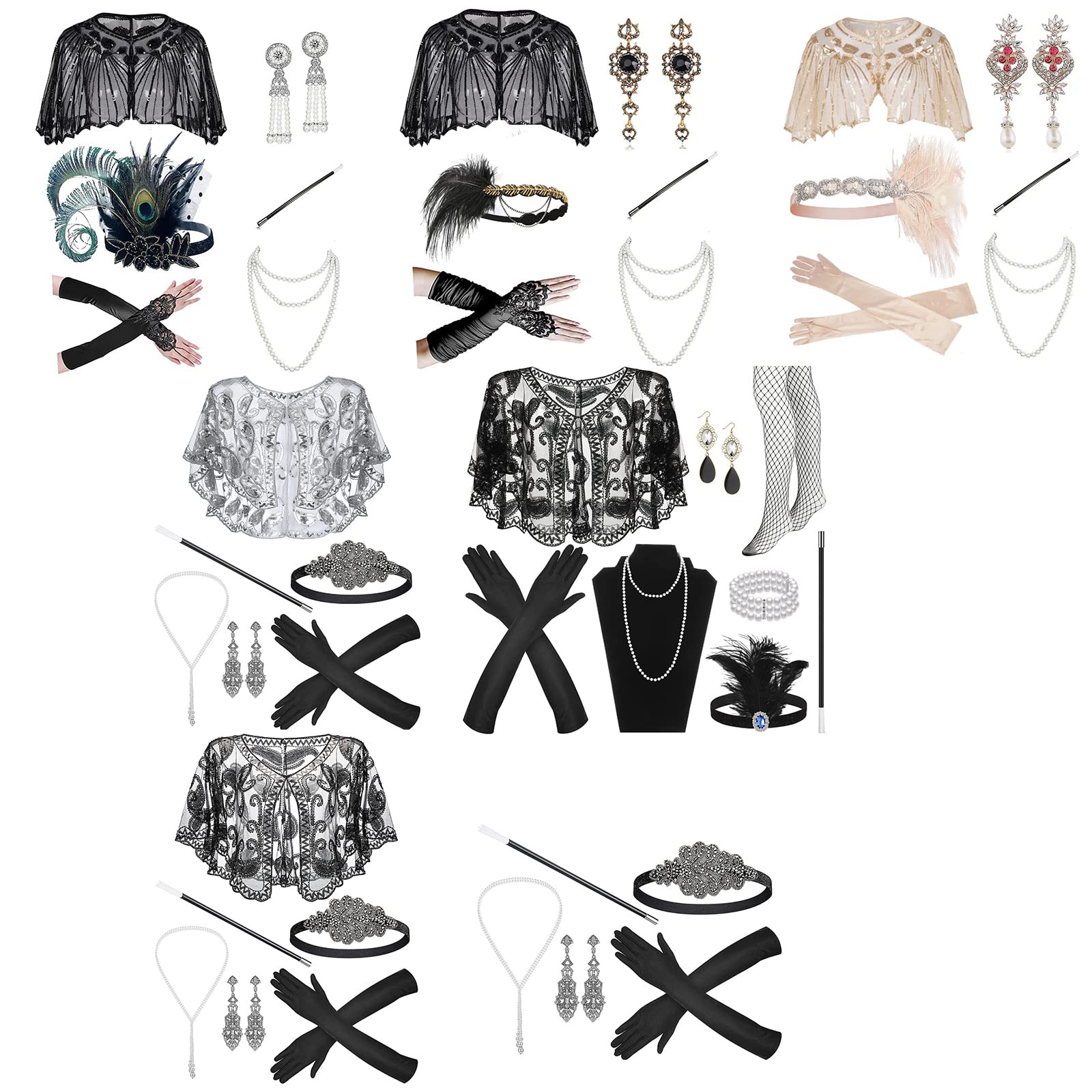 Morain 20er Jahre Flapper Frauen Kostüm Party Stirnband Halskette Zigaretten Halter 1920er Jahre Vintage Cosplay Party Kostüm Zubehör Feder Schal Set Event Schal