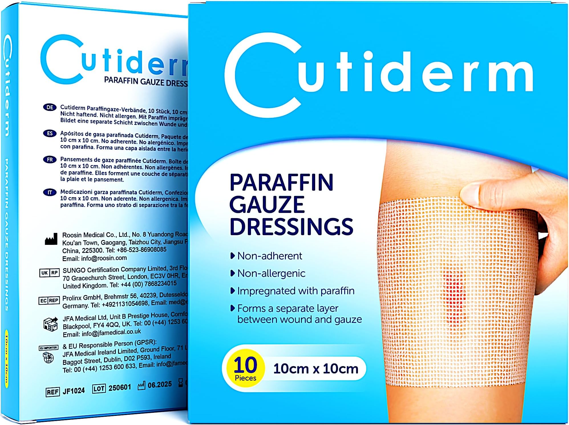 Cutiderm Sterile Paraffin Gauze Dressing 10cm x 10cm Pack of 10