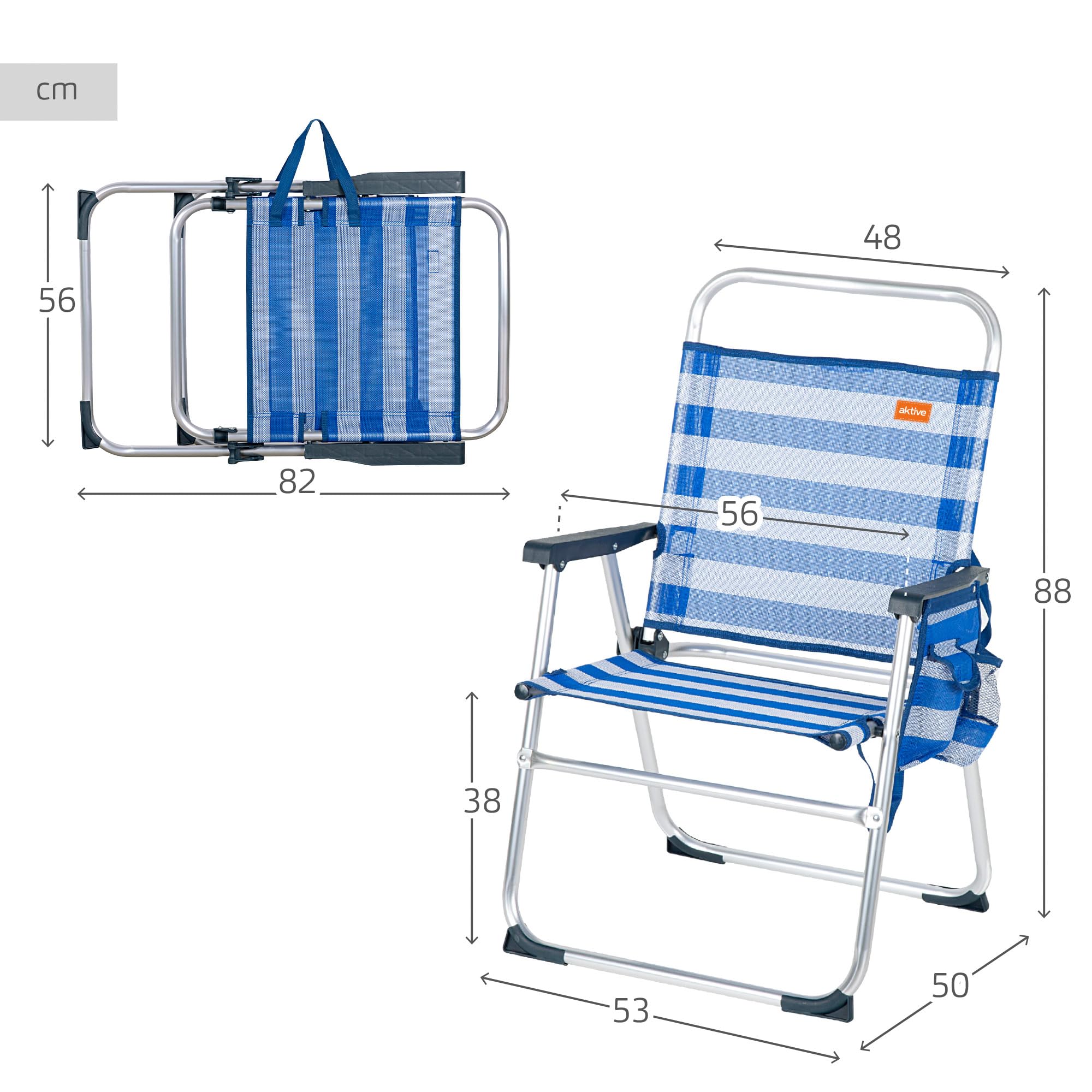 AKTIVE 53952 - Sedia Pieghevole Fissa Alluminio Beach 51x56x90 cm - Blu