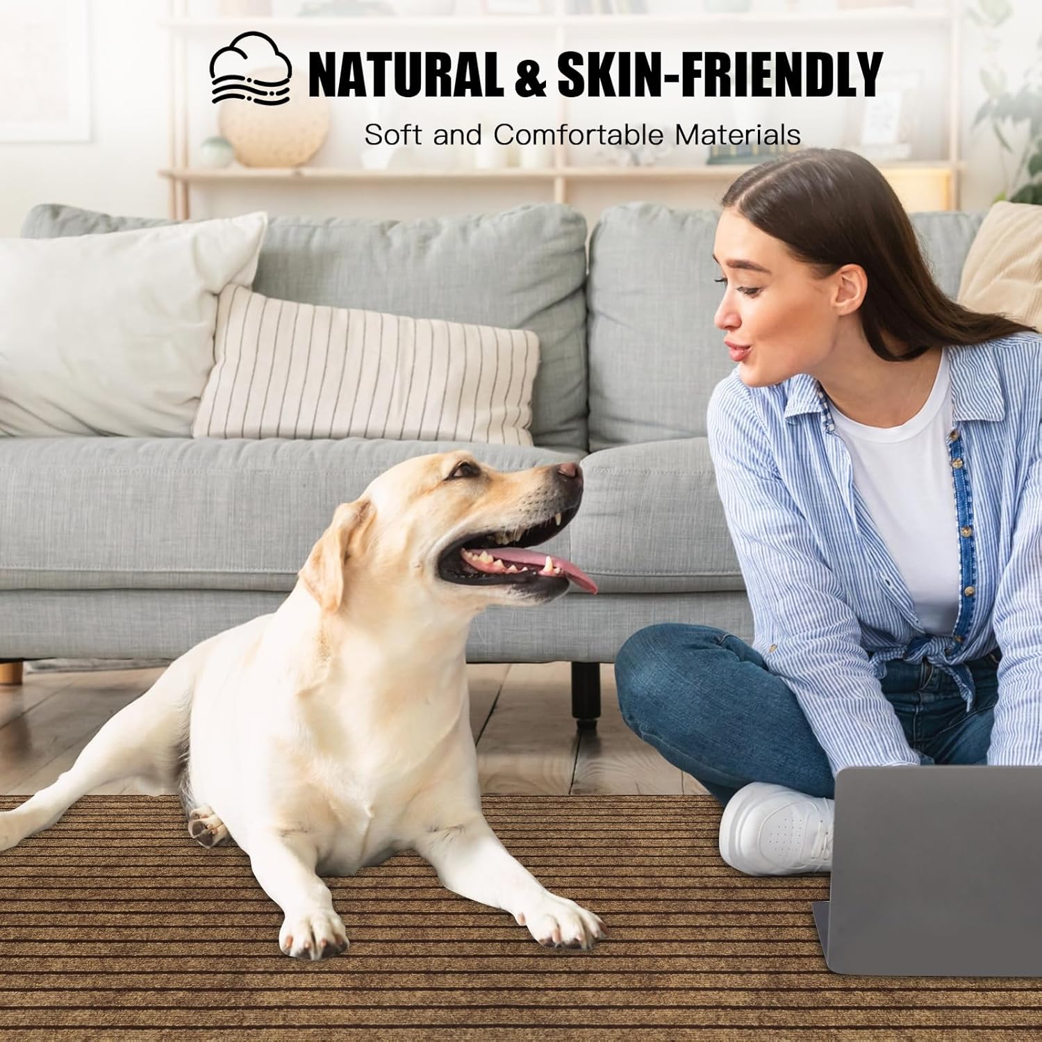 Runner Rug 2' x 6' Outdoor/Indoor, Rug with Natural Rubber Backing Non Slip for Hallway, Kitchen, Patio, Laundry, RV, Entryway, Garage, Bathroom, Area Rug Carpet, Brown Stripes, Custom Size