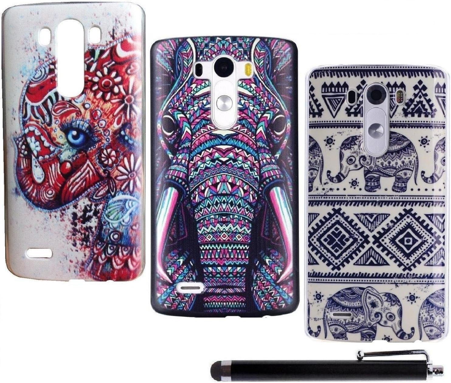 LG G4 Case Cover, Llamamia Set of 3 Elephant Pattern PC Case Cover Protector for LG G4 (2015) + Stylus Pen