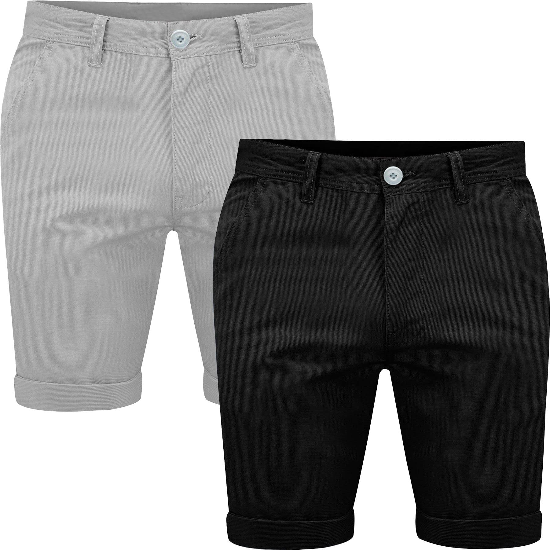 Westace Men's Black & Grey Shorts Pack Of 2 Chino Shorts Cotton Casual Summer Cargo Combat Jeans, 34W