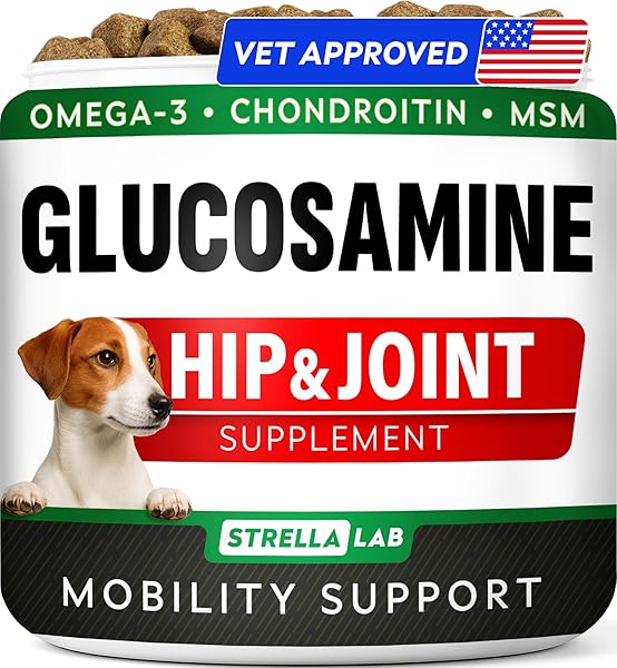 Glucosamine Treats for Dogs - Joint Supplement w/ Omega-3 Fish Oil - Chondroitin, MSM - Advanced Mobility Chews - Joint Pain Relief - Hip & Joint Care - Chicken Flavor - 180 Ct - Made in USA