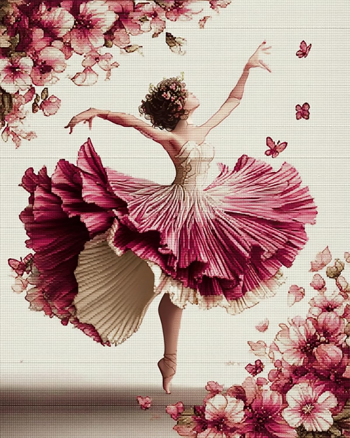 LFYNIORS DIY Bead Embroidery Kits Ballerina Mädchen Und Blumen Nadelstich-Set Mit Perlen Und Kreuzstich-Set Mit Buntem Stickgarn Und Perlen 40x50cm