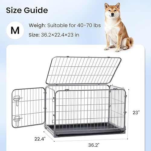 Miniatura 7 de Jaula plegable para perros medianos, perrera de metal a prueba de escapes de 36 pulgadas con doble puerta, jaula plegable de fácil montaje con