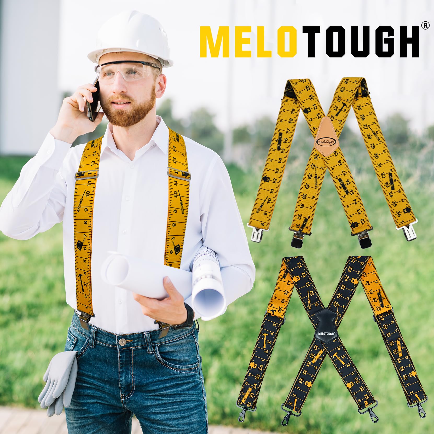 MELOTOUGH Lot de 2 bretelles robustes entièrement élastiques pour homme 5,1 cm de large
