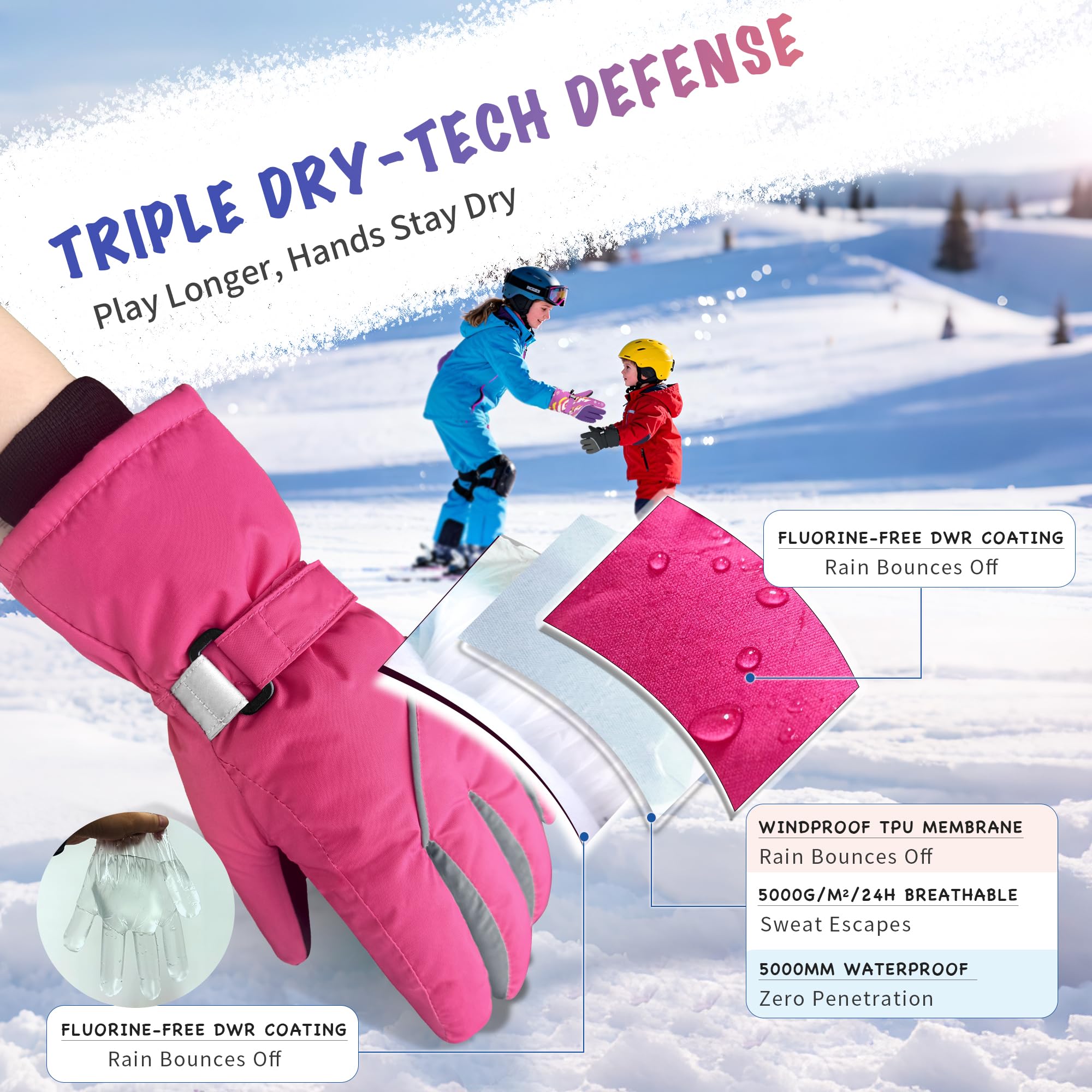 Origem Guantes de Esquí Impermeables Térmicos para Niños 4-14 Años Nieve Trineo Snowboard Patinaje