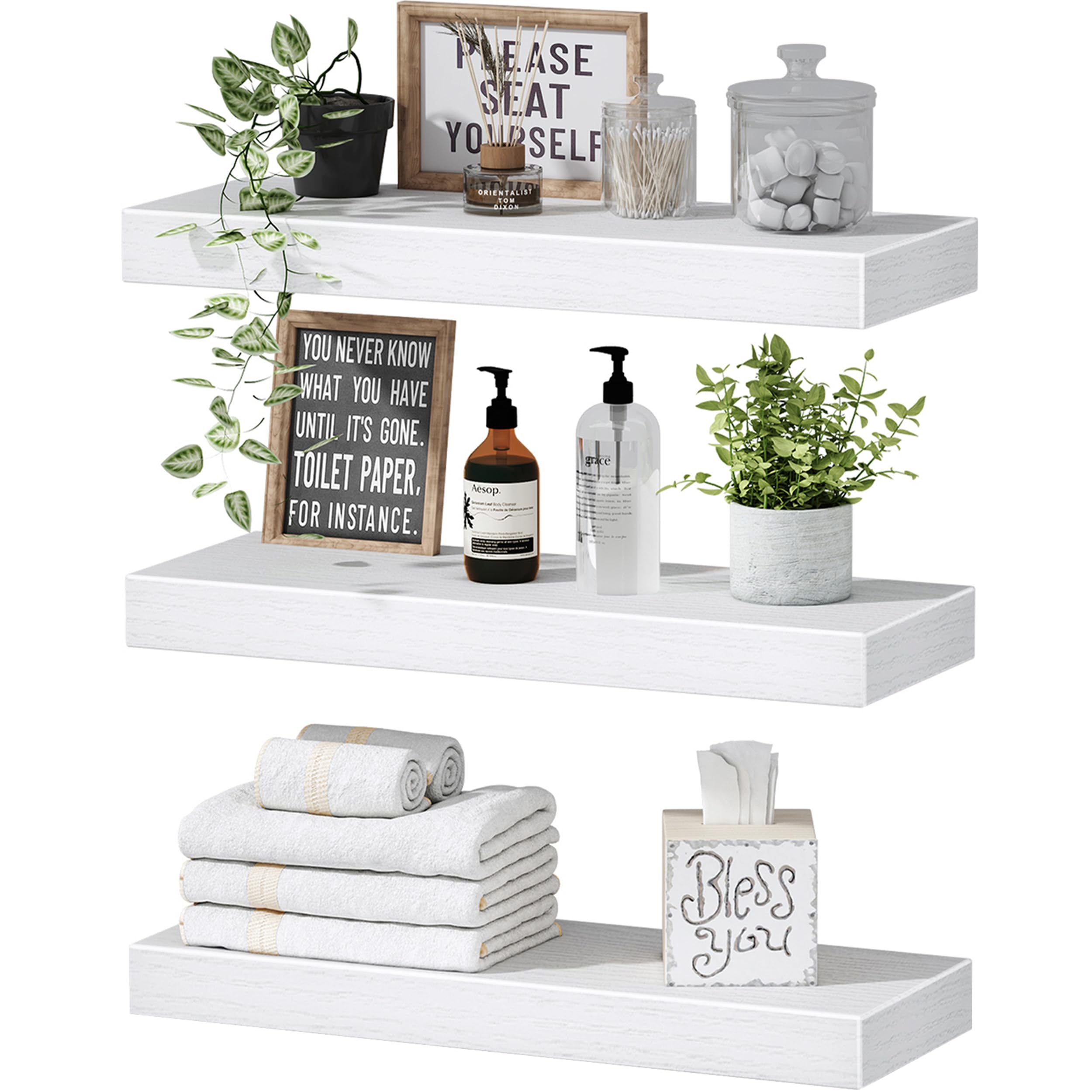 QEEIG Floating Shelves for Wall Small Shelf (White, Set of 3, 15.7" x 6.7")