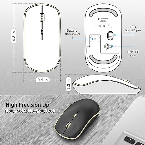 Miniatura 4 de J JOYACCESS Ratón silencioso inalámbrico, portátil para computadora con 5 niveles de DPI ajustables, mouse USB para escritorio, cuaderno, MacBook,