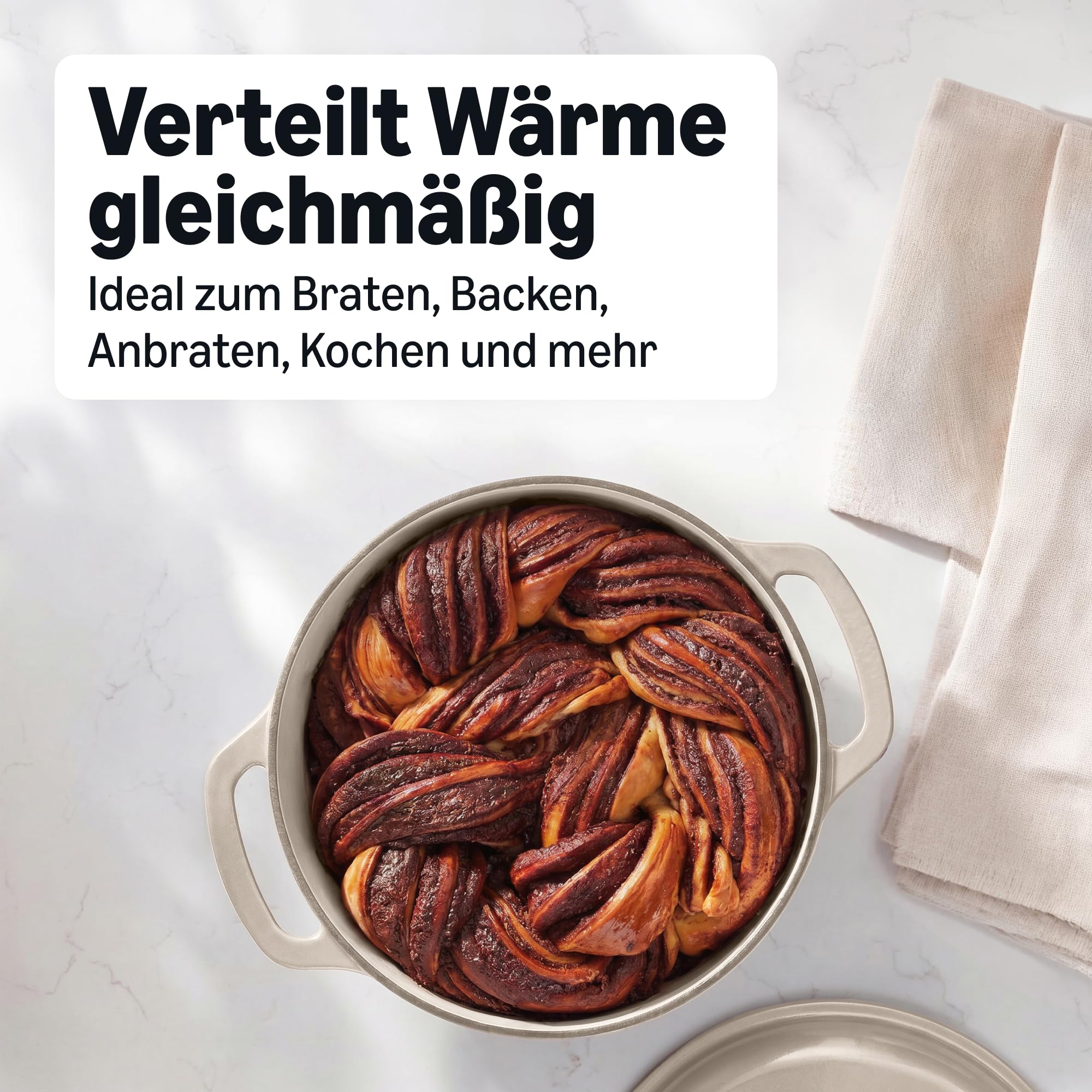 Amazon Basics Schmortopf Rund aus Emailliertem Gusseisen mit Deckel, 4,1 L, Leinengrau