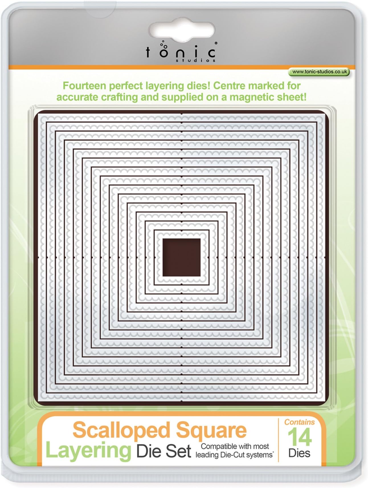 Tonic Studios 482E Scalloped Square Layering Die Set, White