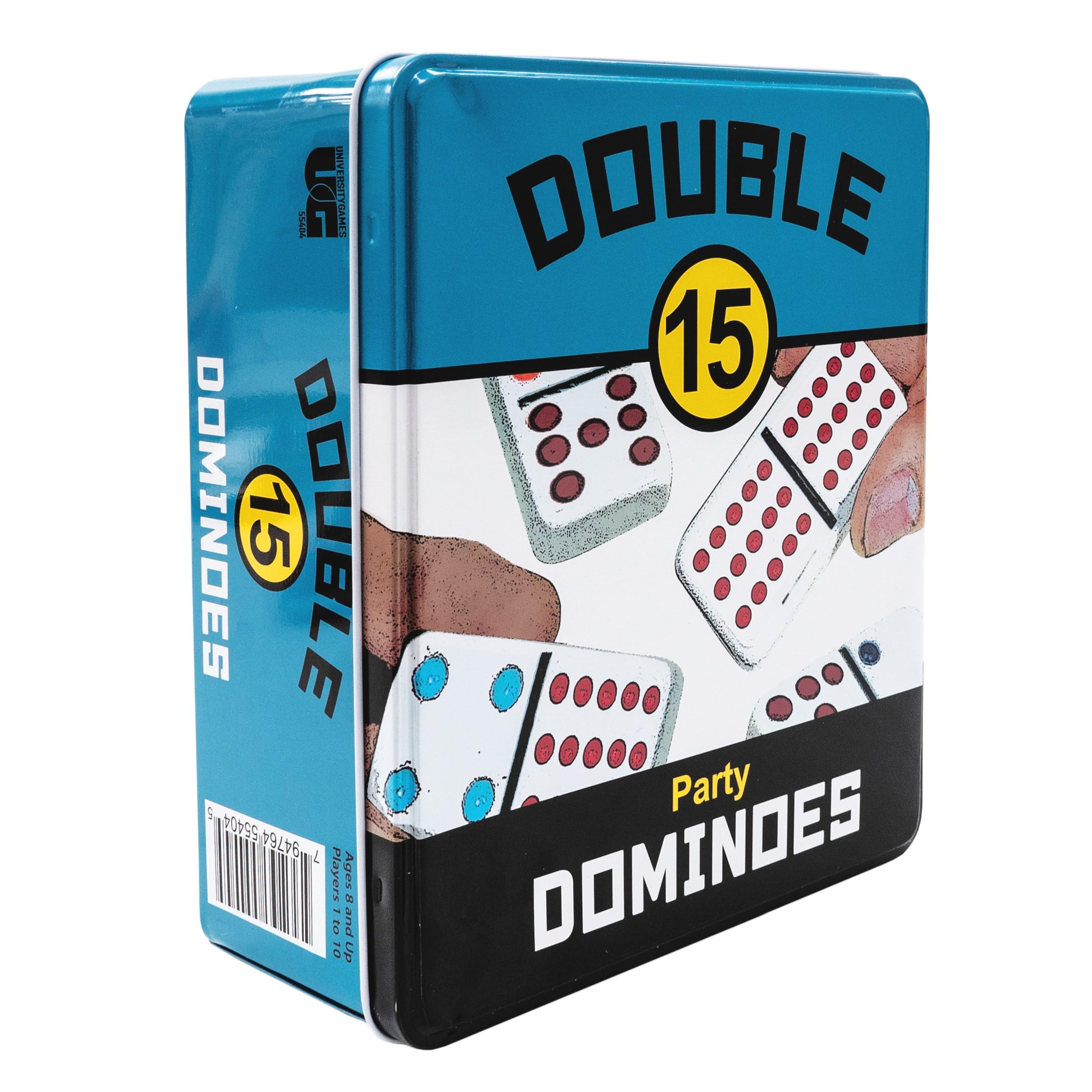 Double 15 Color Dot Dominoes Set On-The-Go Travel Storage Tin, 2 to 12 Players Ages 8 to 99